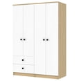 thumbnail image 4 of MAYEERTY 4-Door Wardrobe Closet - Drawers, Shelf & Hanging Rod, White, 4 of 18