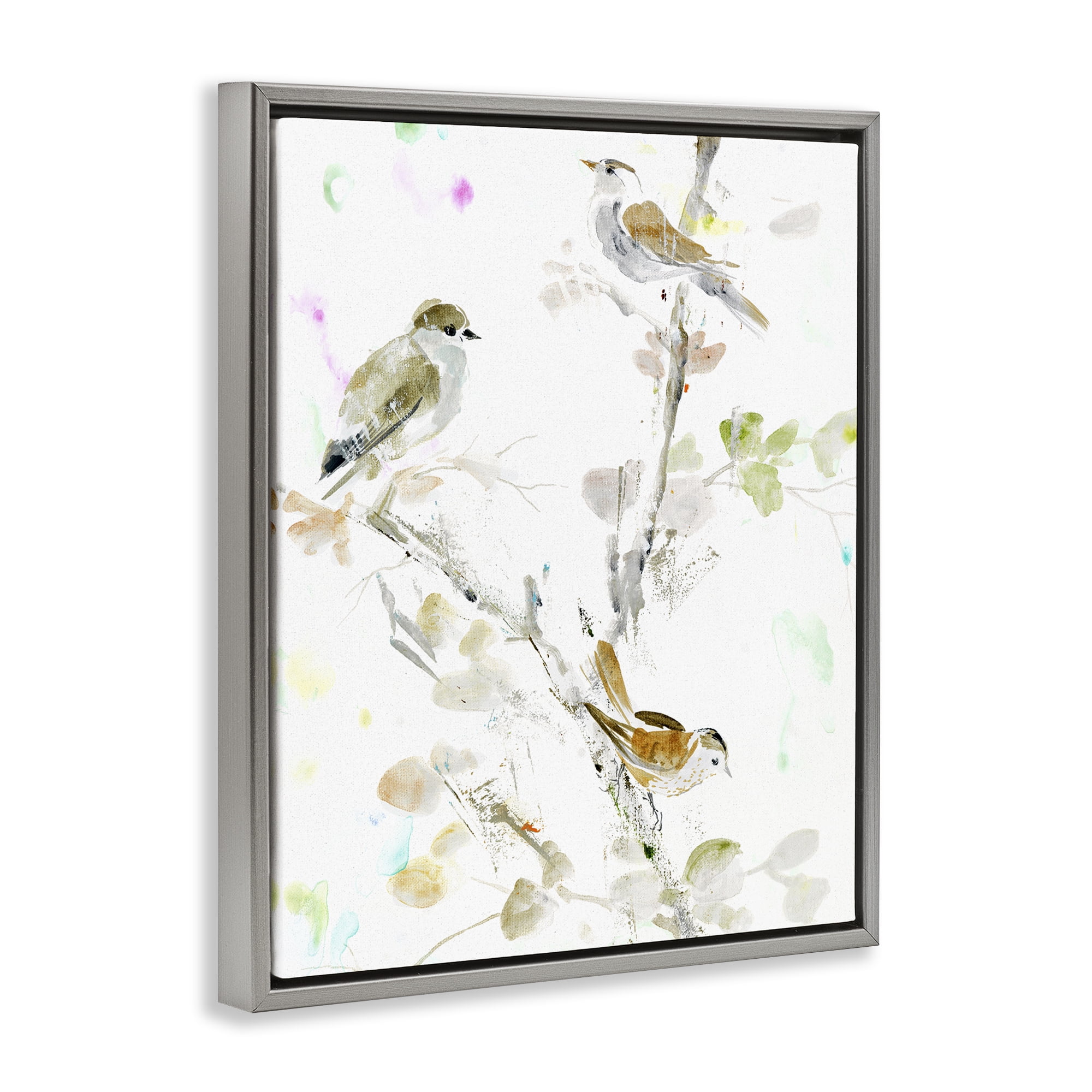 Stupell Industries Delicate Feathers Trio Gray Framed Floater Canvas Wall Art, design by Lorenzo Collective