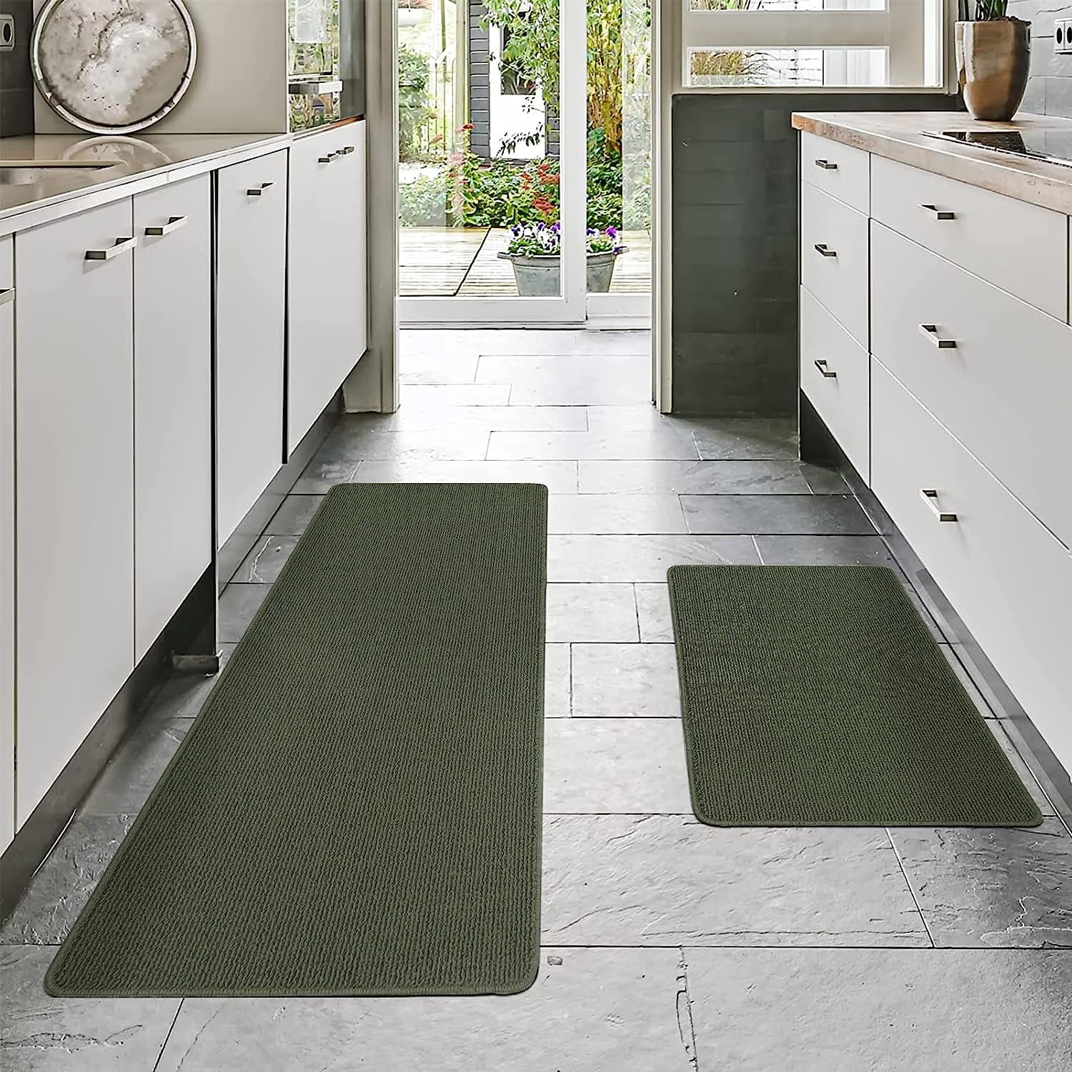 BEQHAUSE Kitchen Floor Mat Dark Grey Kitchen Rugs Non Slip Machine Washable  Kitchen Mat Set of 2 with TPR Backing 100% Polyester Soft and Absorbent