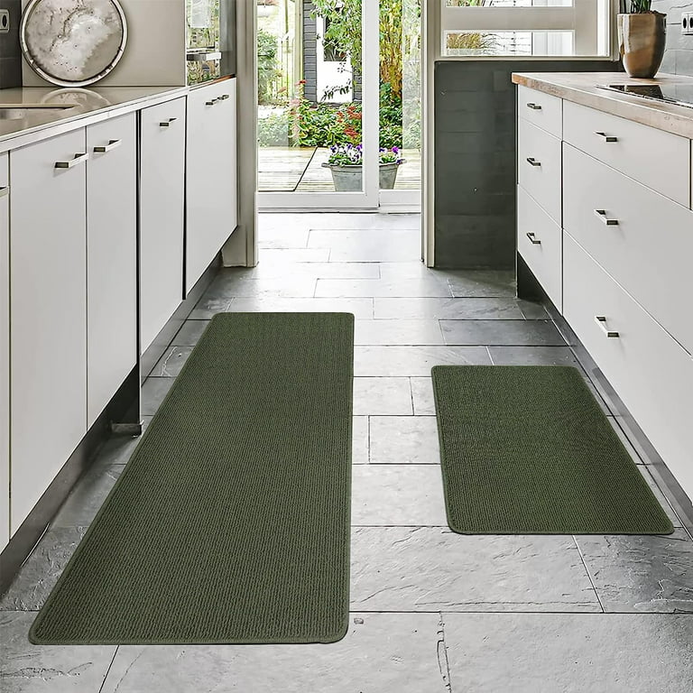 Soft Kitchen Rugs [2 PCS] for in Front of Sink Super Absorbent Kitchen  Floor Mats and Mats 20x30 Inch/20X48 Non-Skid Kitchen Mat Standing Mat  Washable ,Polyester,Green 