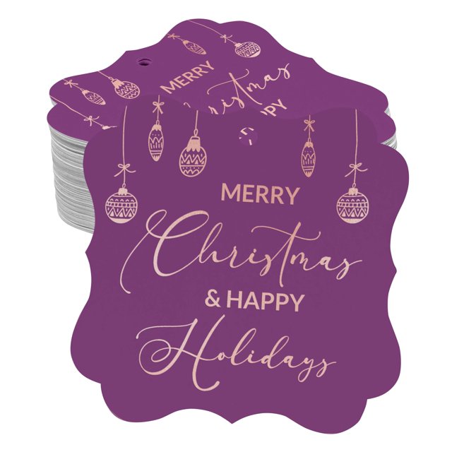 Inkdotpot Pack Of 50 Merry Christmas & Happy Text Paper Tags DIY Craft Bracket Shape Real Rose Gold Foil Hang Tags