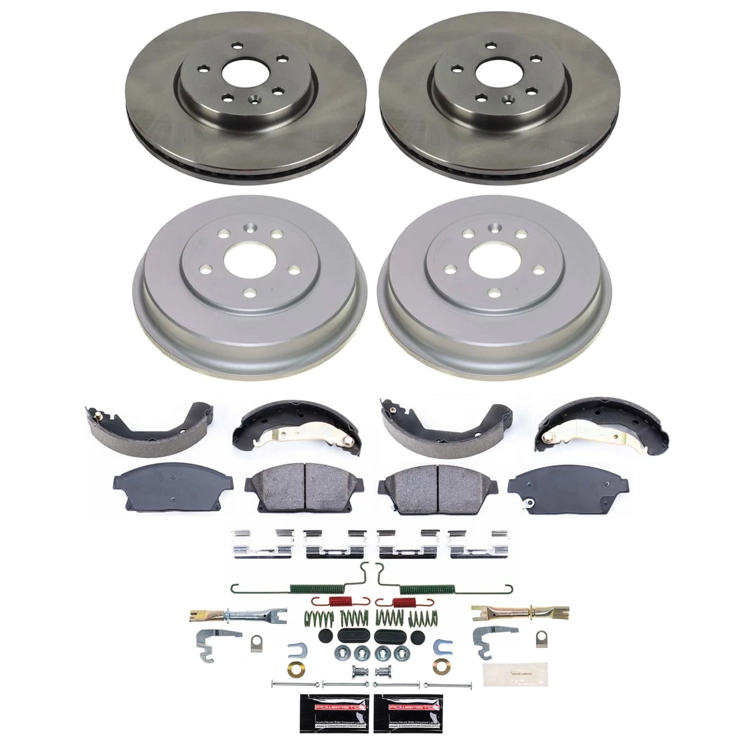PowerStop Front and Rear Stock Replacement Brake Pad Rotor Drum and Shoe Kit KOE15490DK