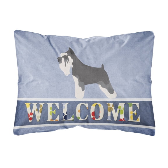 Carolines Treasures BB8298PW1216 Miniature Schnauzer Welcome Canvas Fabric Decorative Pillow, Blue, 12H x16W, multicolor