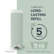 Diaper Genie Platinum Pail, Stainless Steel Diaper Pail, Includes 18 Refill Bags, 5 Month Supply, Sage Green