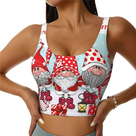 Adobk Christmas Print Sports Bras for Women Longline Workout Crop Tank Tops Padded with Built in Shelf Padded Sports Bra-Medium