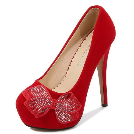 

14cm Extreme High Heels Women Platform Shoes 4cm Waterproof Flock Party Sexy Stiletto Heels Women s Shoes Size 46 Round-Toe