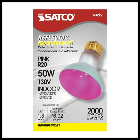 Satco 50 Watt R20 Incandescent - Pink - 2000 Average rated hours - Medium base