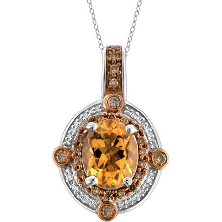 JewelersClub 2.50 Carat T.G.W. Citrine Gemstone and 1/2 Carat T.W. Champagne and White Diamond Sterling Silver Pendant