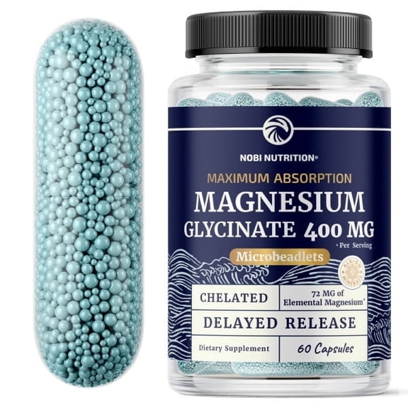Magnesium Glycinate Dietary Supplements 400mg, Advanced Microbeadlets Chelated, 60 Count