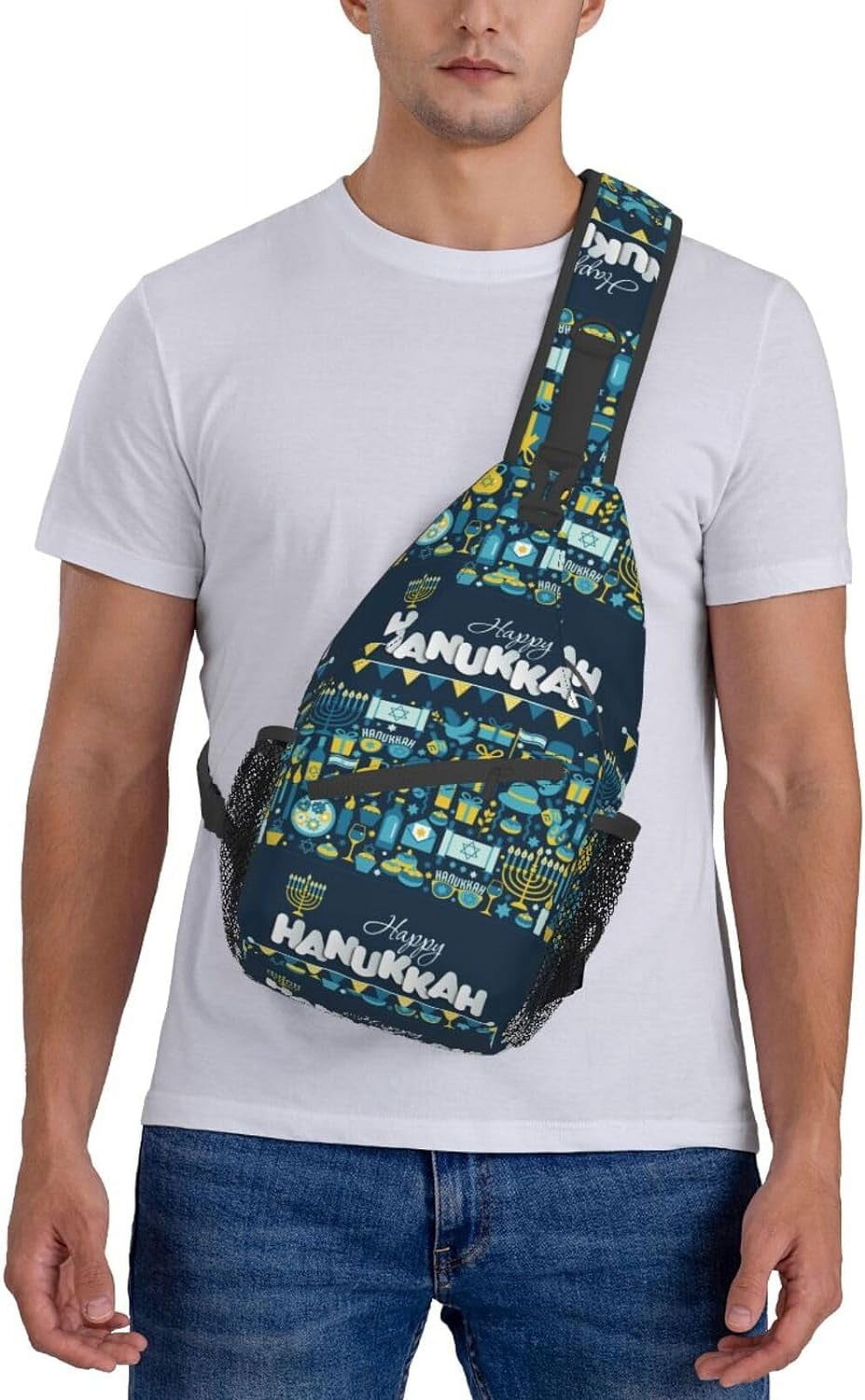 Happy Hanukkah Jewish Chanukah Holiday Sling Bag Crossbody Hiking Travel Chest Bags Backpack Shoulder Daypack for Women Men