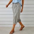 thumbnail image 4 of YUGYXL Drawstring Capri Pants for Women Trendy Stretch Linen Pants Casual Tapered Pants with Pockets Gray XXL, 4 of 9