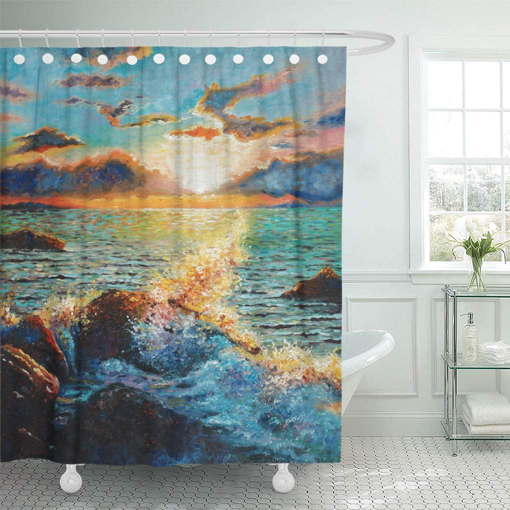 CYNLON Original Oil Painting on Canvas Seascape Sea Wave Beating