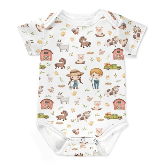 Baby Farm Life Animals Bodysuits for Boy Girl Farmers Truck Chicken Horse Sheep Pig Cow Barn Infant Romper Jumpsuit Newborn Unisex Outfit