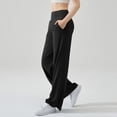 thumbnail image 4 of Straight Leg Leggings High Stretch Yoga Pants Women Soft High Waisted Casual Wide Leg Pants with Pockets Black 30", 4 of 5