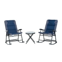 3 Piece Patio Furniture Set Outdoor, Folding Rocking Chairs with Glass Table - Bistro Set for Porch, Camping, Balcony - Navy Blue