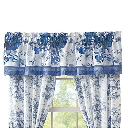 Collections Etc Julianne Blue and White Floral Drapes, Valance ...