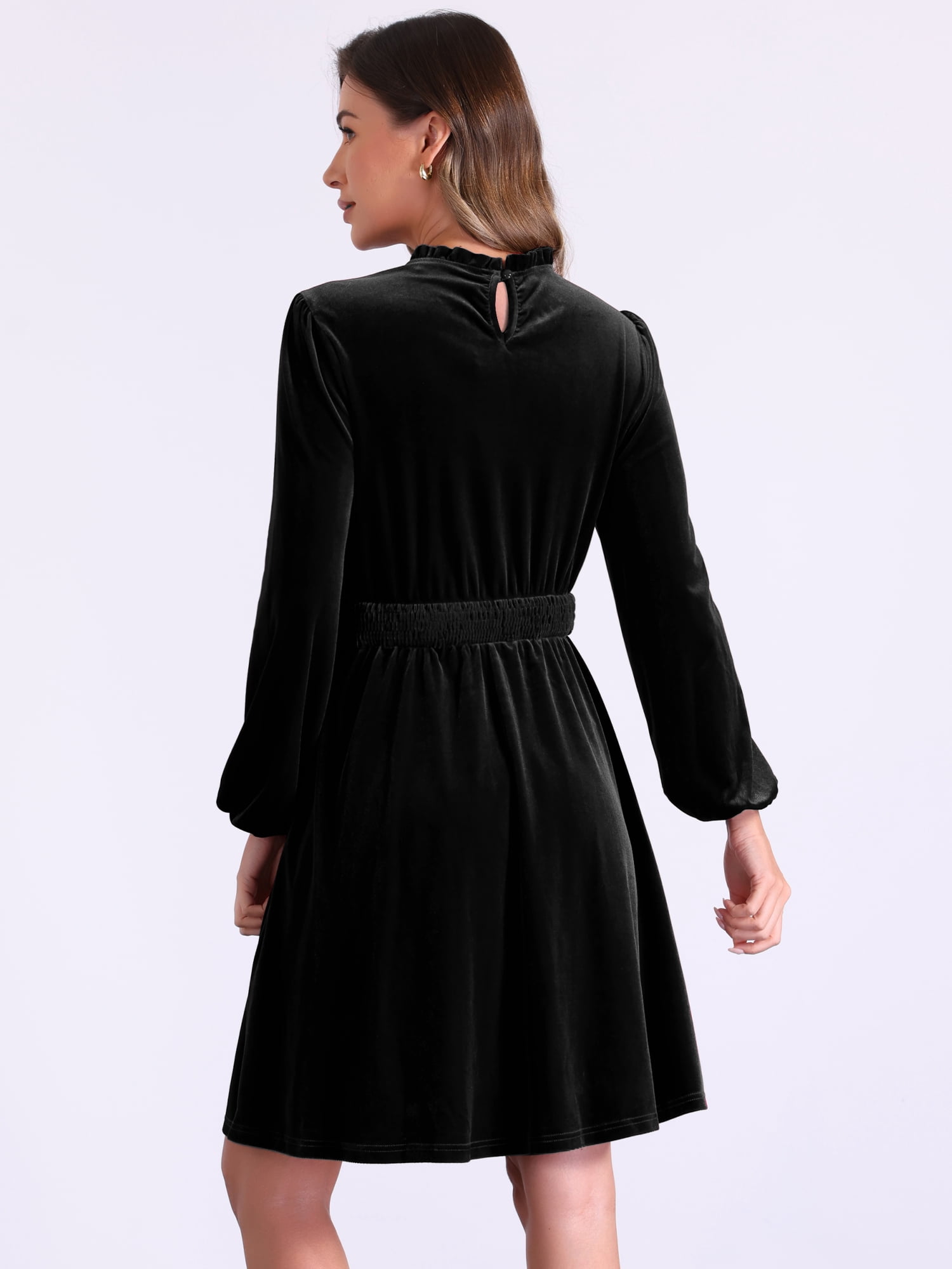 DARING DIVA Velvet Smocked Waistline Wedding Guest Dress L Black