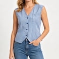 thumbnail image 5 of Women's Striped Vest Sleeveless Button Down Open Front Tops Office Casual Layeringlook Waistcoat, 5 of 8