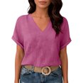 thumbnail image 7 of idosla Womens Summer Gauze Blouses Crinkle Texture V Neck Short Sleeve Pullover Shirts Solid Color Work Camping Outfits Top (Hot Pink, L), 7 of 7