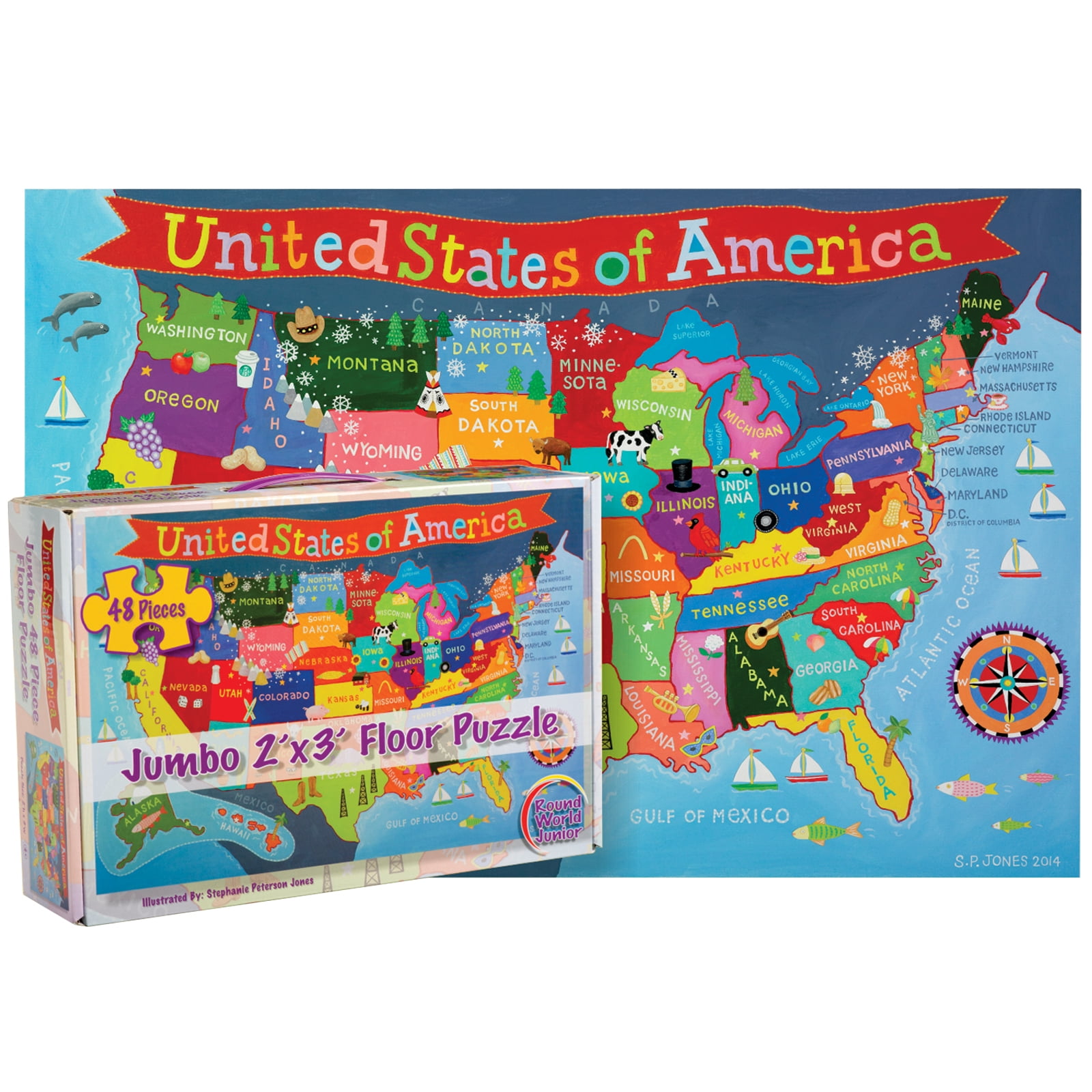 Round World Products United States Jumbo Floor Puzzle for Kids, 48