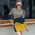 thumbnail image 6 of Abstract Art Yellow Blue Gray Women's Long Sleeve Bodycon Dress Soft Stretchy For Everyday Wear And Special Occasions, 6 of 6