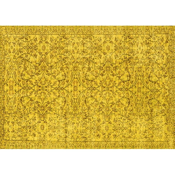 Ahgly Company Machine Washable Indoor Rectangle Persian Yellow Traditional Area Rugs, 3' x 5'
