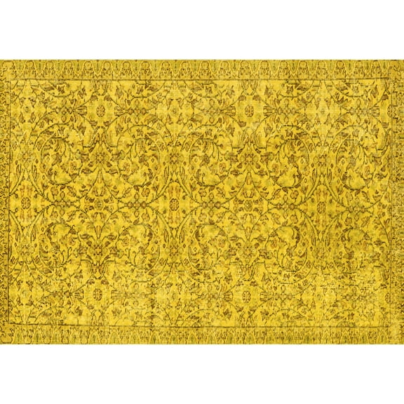 Ahgly Company Machine Washable Indoor Rectangle Persian Yellow Traditional Area Rugs, 5' x 7'