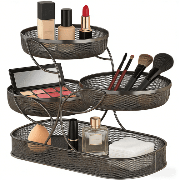 4-Tier Metal Cosmetic Storage Rack, Large Capacity Organizer for Perfume, Skincare & Makeup, Versatile Kitchen Fruit & Snack Holder for Countertop, Vanity, Bathroom