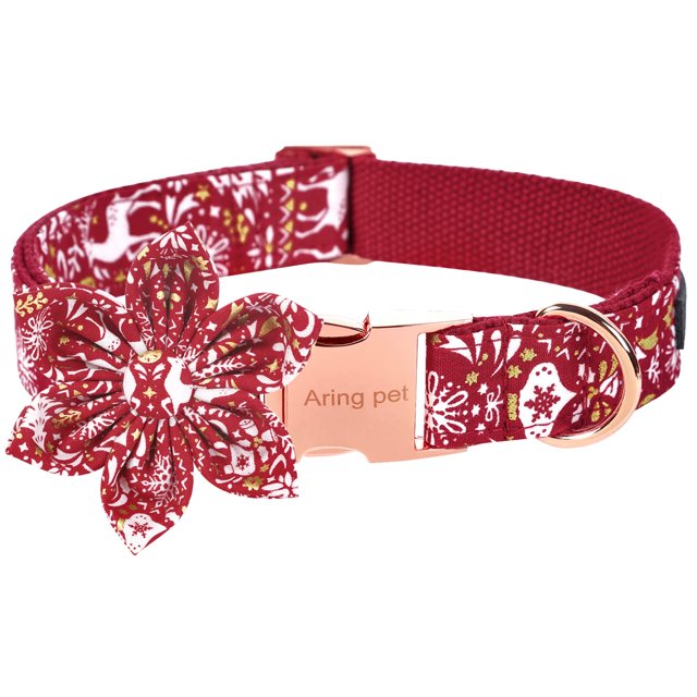Collar para perro con hebilla metálica pequeña con forma de anillo para mascotas, diseño de renos navideños