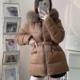 thumbnail image 3 of Chaqueta de plumón para mujer, abrigos de invierno nuevos, abrigos acolchados sencillos con cintura estrecha, abrigos de plumón gruesos y cálidos de longitud media con cuello de piel grande, 3 of 4