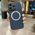 thumbnail image 1 of Magnetic Carbon Fiber Texture Fine Hole Camera Protection Phone Case For iPhone 16 15 14 Plus 13 12 11 Pro Max Shockproof Cover blue For iPhone 12 ProMax, 1 of 6