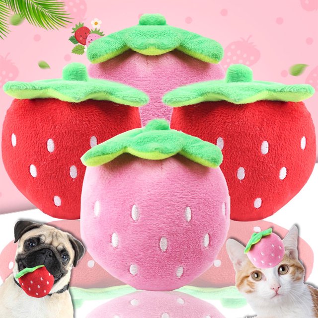 Ofertas de vacaciones karymi 2 piezas de juguetes para gatos, juguetes para perros, juguete de fresa de moda para mascotas, juguete interesante para mascotas para perros y gatos, fácil de usar para