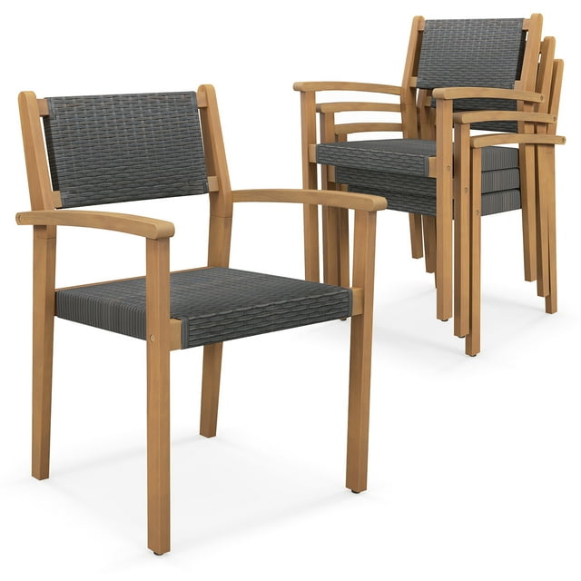 Gymax Ensemble de 4 Chaises de Salle à Manger Empilables avec Dossier Respirant, Patins de Pieds Ajustables
