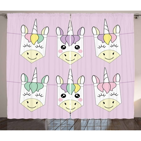 Unicorn Party Curtains 2 Panels Set Pastel Backdrop With Colorful