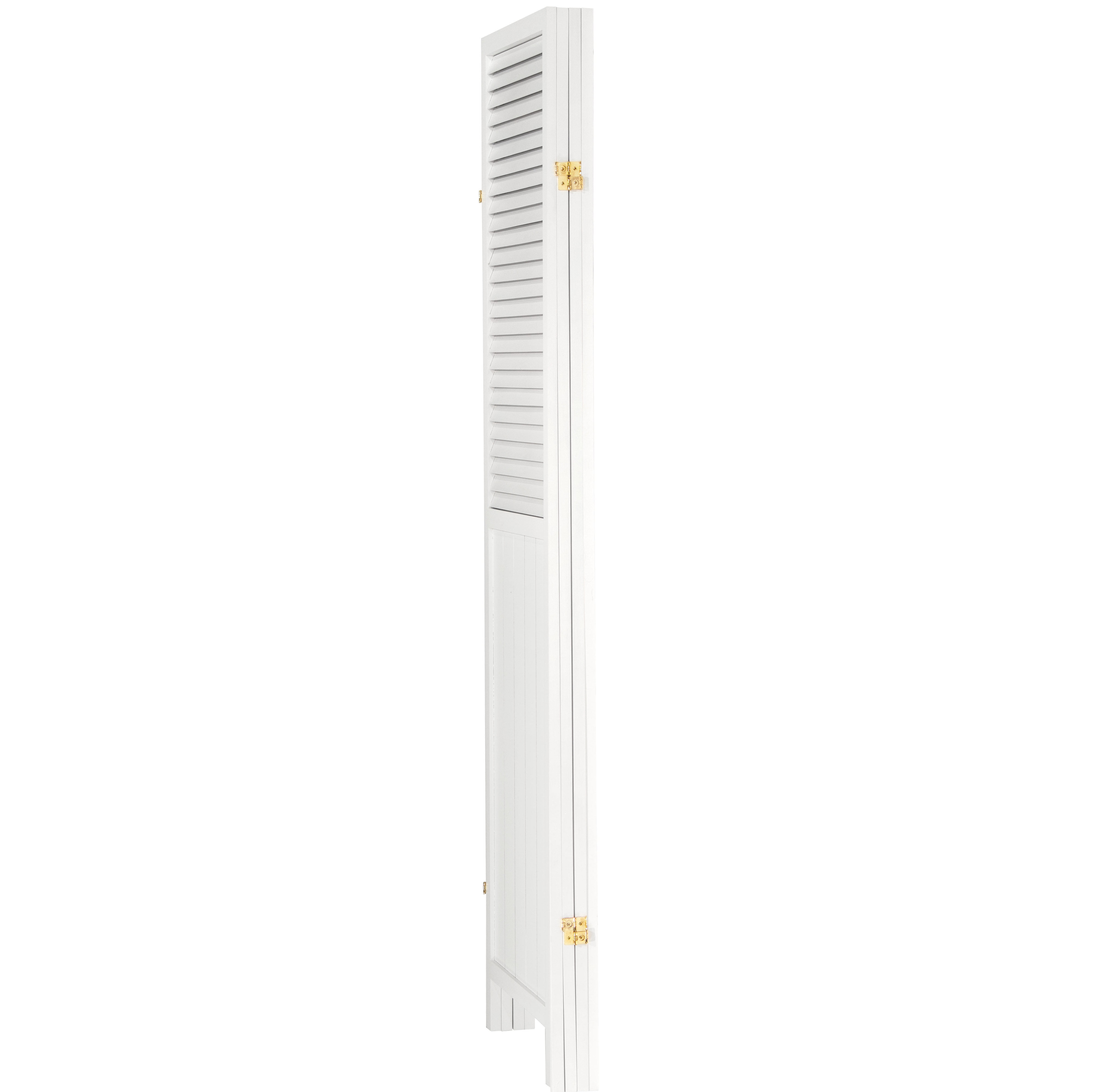 Oriental Furniture 6 ft. Tall Louvered Bead board Room Divider, White - 4 Panel