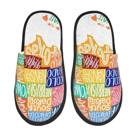 

Pofeuu USA MAP Print EVA Fuzzy House super light Slippers Slippers Scuff Outdoor Indoor Warm Cozy Plush Bedroom Shoes Soft Flat Comfy Anti-Slip-Large