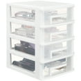 thumbnail image 2 of EeaseMX Caja de almacenamiento tipo cajón de escritorio transparente de 4 capas de plástico Mini organizador de almacenamiento de cosméticos Soporte para artículos diversos (blanco y transparente), 2 of 7
