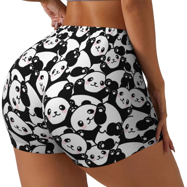 Fotbe Cute Panda (3) Shorts Sin Costuras – Shorts Deportivos de Cintura Alta para Mujer, Elásticos para Gimnasio, Yoga, Running o Ciclismo-X-Large