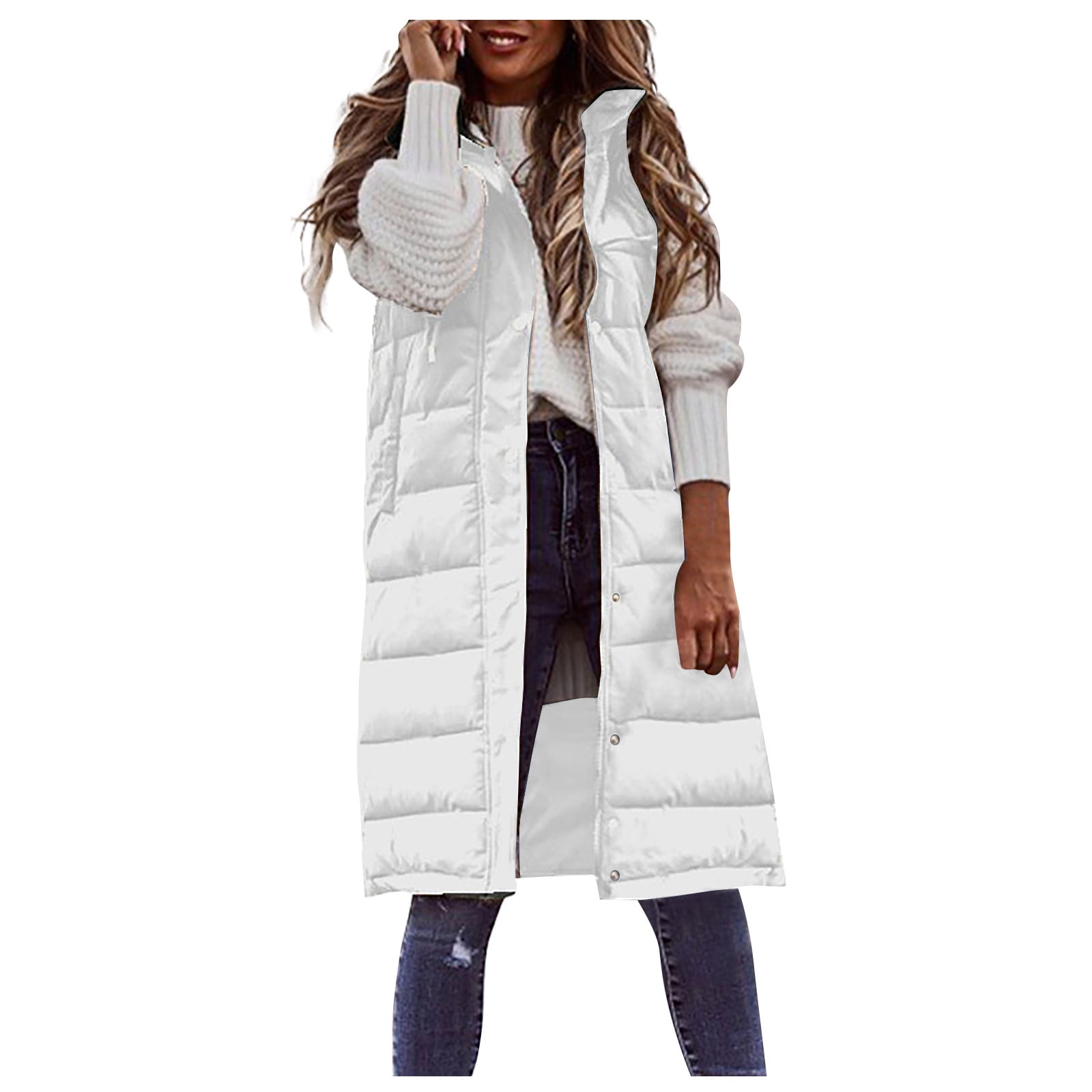 TQWQT Women's Long Quilted Vest Hooded Maxi Length Sleeveless Puffer ...