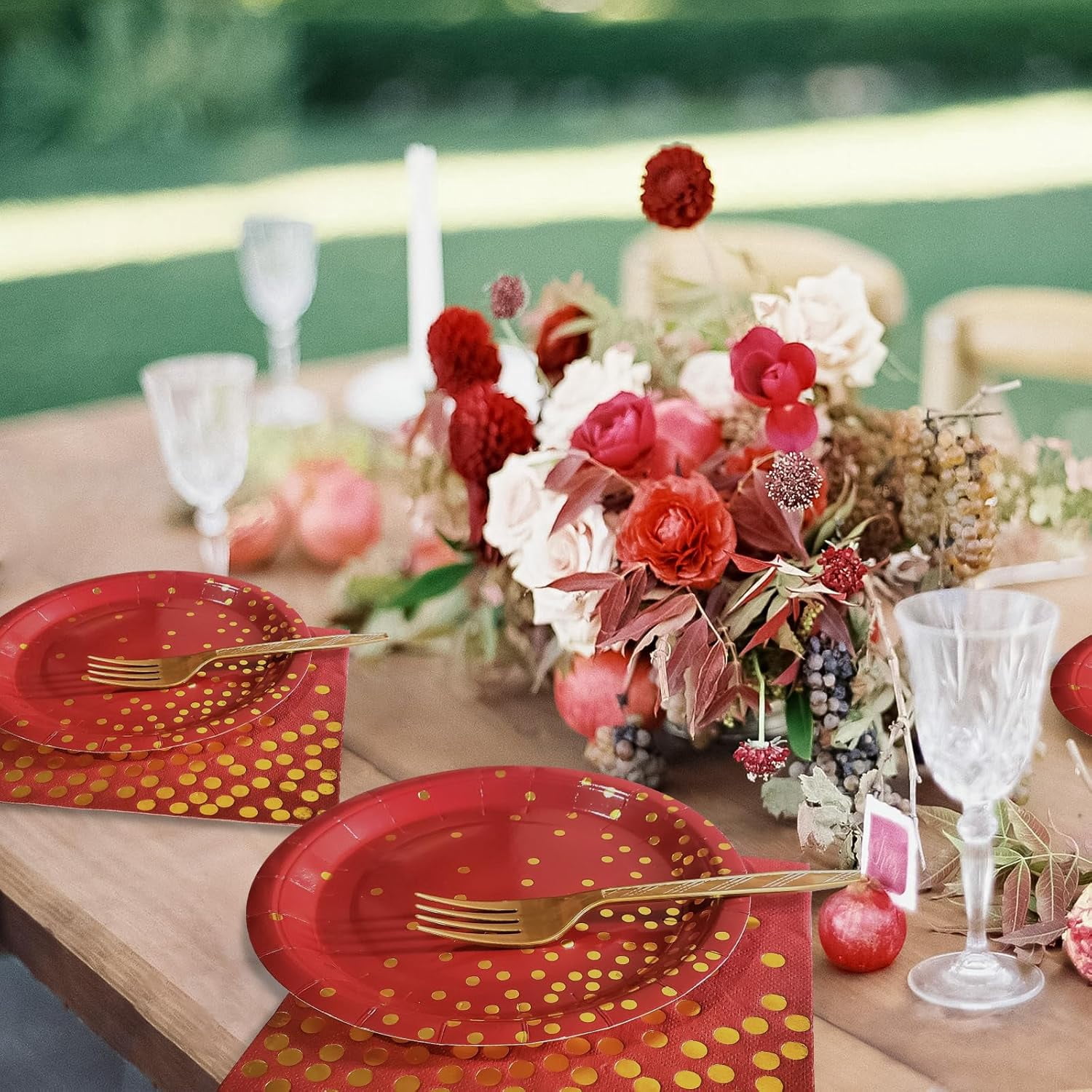 Red and Gold Party Supplies,Serves 35 Guests 7" Red Paper Plates Napkins,Birthday Plates and Napkins for Wedding Graduation