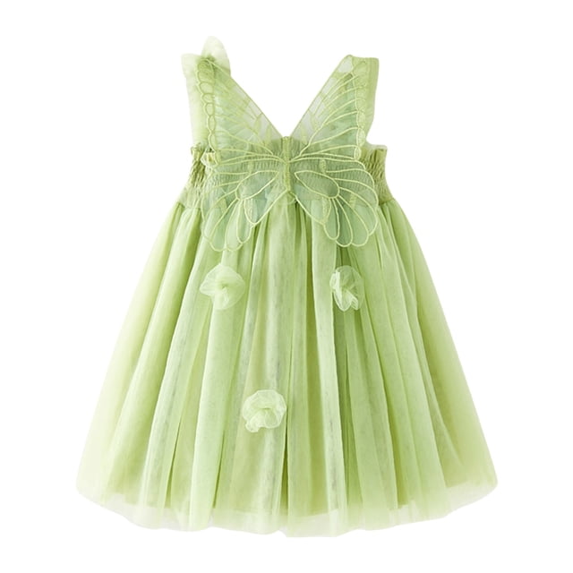 Rhuody Robes de Printemps pour Filles Col Rond Robe d'Été Tout-Petit Sans Manches Robe en Maille pour Fête des Fêtes Robes de Fête de Danse Coupe Décontractée Combinaison Verte 5-6 Ans