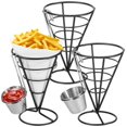 thumbnail image 2 of Wekvgz 3pcs French Fries Stands with Sauce Dipper Rustproof Cone Basket Fry Holder Reusable Basket Holder for Food Appetizers French Fry Cone Holder for Restaurant Party Supplies 4"×5.9", 2 of 11