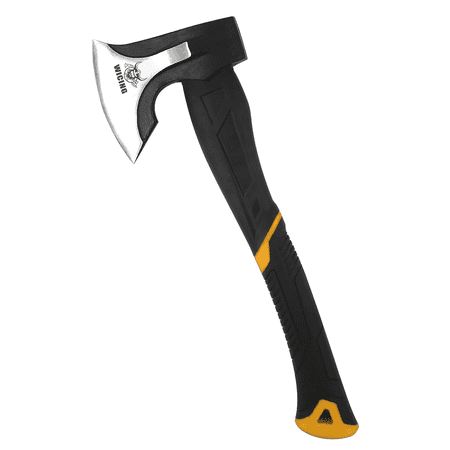 WICING 15 Camping Hatchet Splitting Axe for Firewood Wood Chopping 1065 Manganese Steel Blade with Shock Absorbing Fiberglass Handle