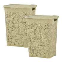 Superio 50L Large Lace Plastic Laundry Hamper with Lid - Beige (2 Pack)