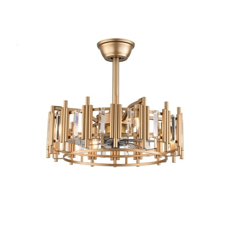 

Loyalheartdy 20 Caged Invisible Ceiling Fan Light Modern Matte Gold 3 Speed Chandelier Flush Mount w/Remote