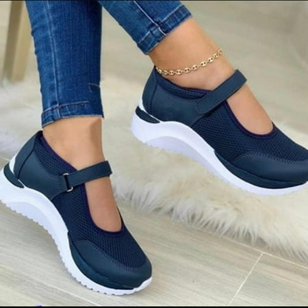 

YOTAMI 2022 Sneakers for Women Casual Breathable Sport Shoes Comfortable Platform Flats Fly Woven Mesh Shoes for Women Blue 6.5