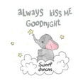 thumbnail image 2 of Elephant Sunshine Sweet Dreams Hugging Scarf Always Kiss Me Goodnight Hugs Kisses Girls Love Beautiful Crown Prince Unicorns Royalty Sweet Dreams Decorating Wall Decal Sticker - Size: 18 In X 20 In, 2 of 5