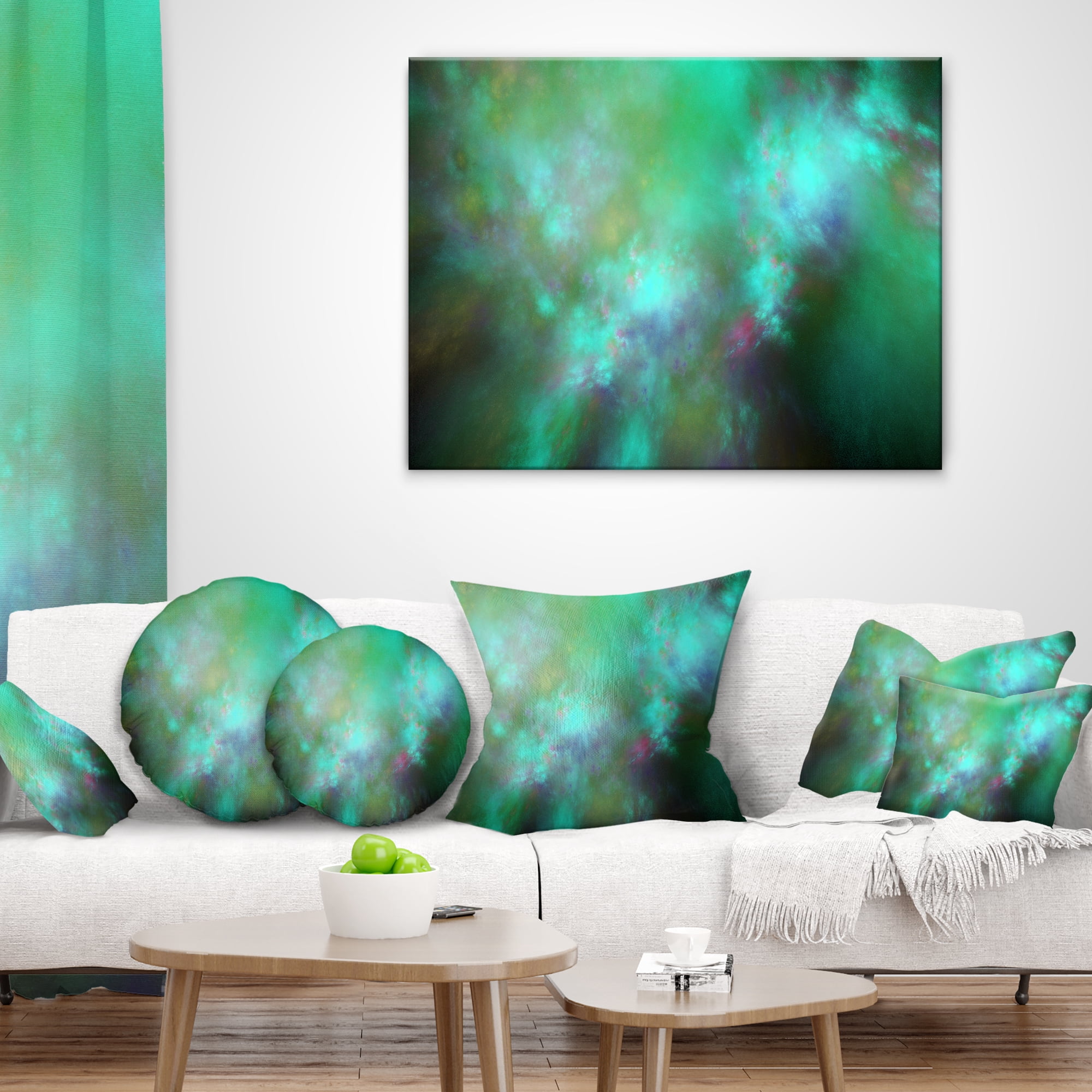 Designart Blue Fractal Sky with Blur Stars - Abstract Throw Pillow - 16x16