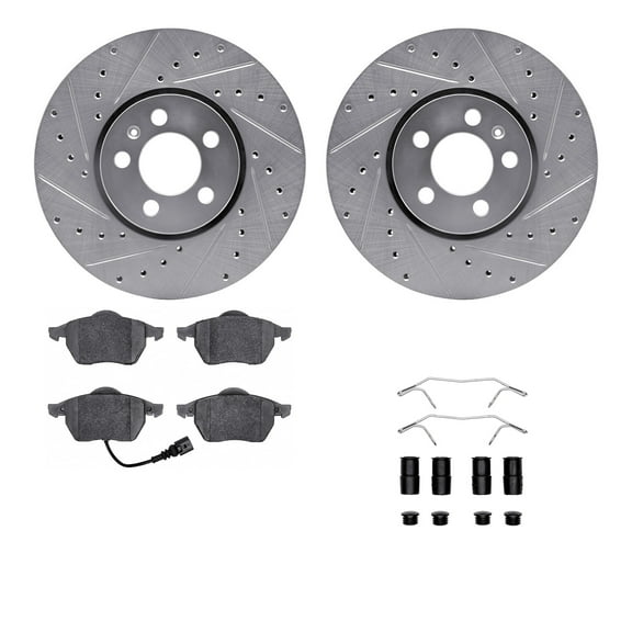Dynamic Friction Company Front Brake Rotors-Drilled and Slotted-Silver with 5000 Advanced Brake Pads includes Hardware 7512-74039