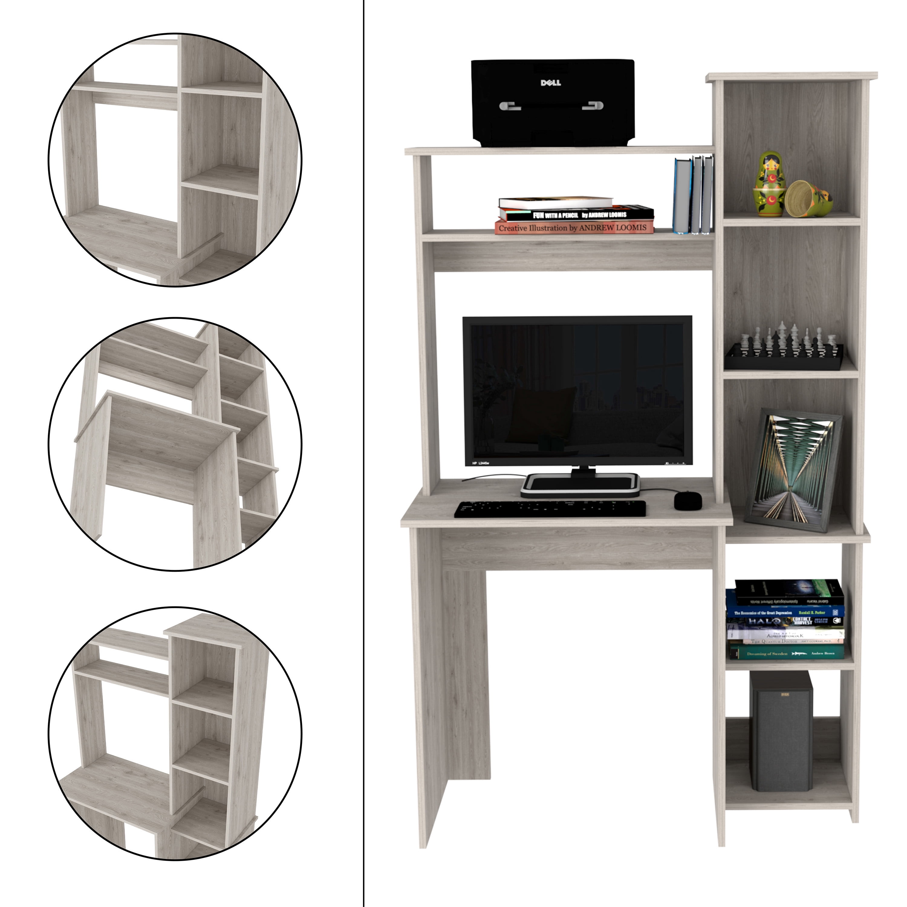 Desk Logan, Five Cubbies, Light Gray Finish
